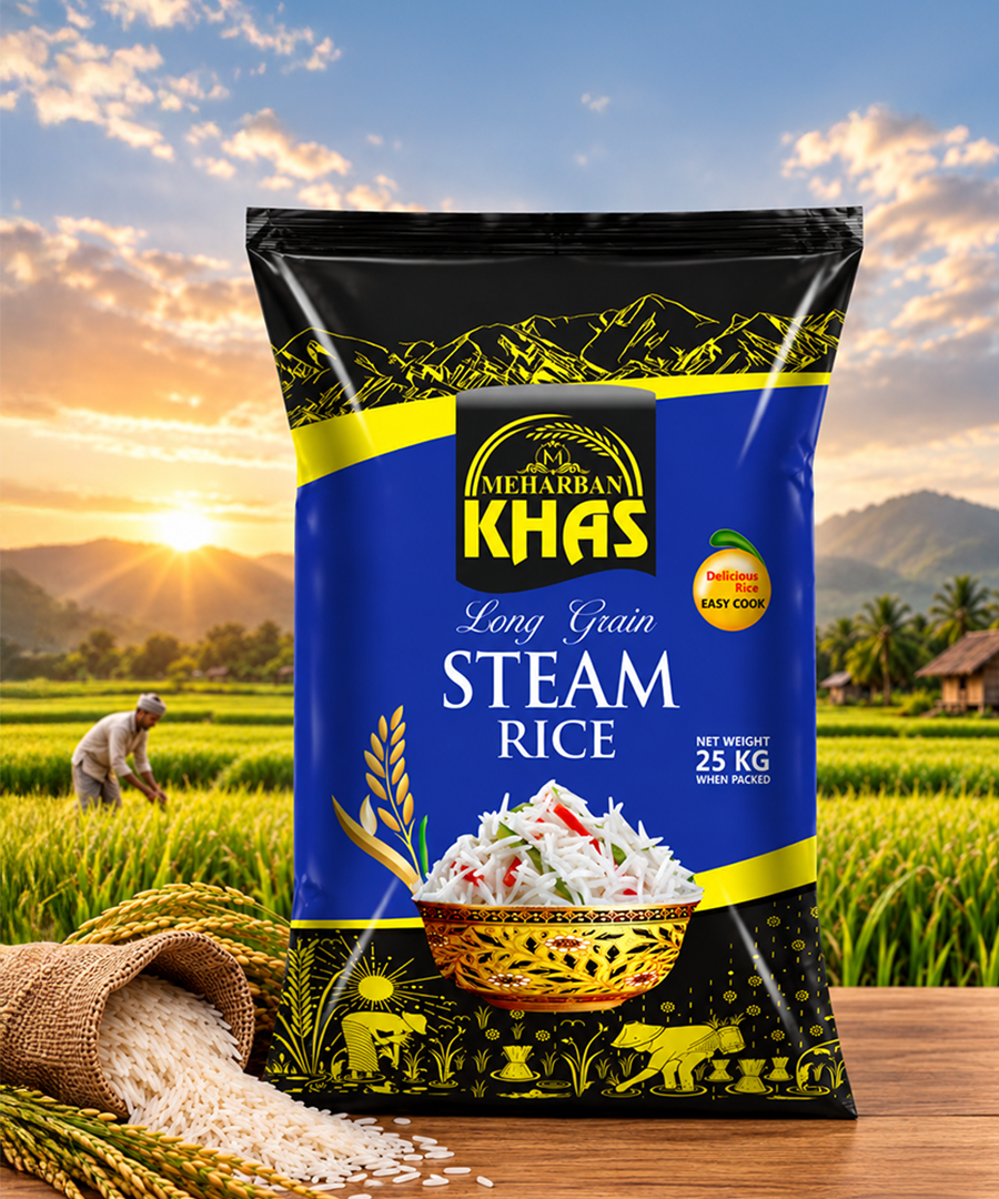 Meharban Khas Long Grain Steam Rice – Selected Long Grain Rice | 25 KG