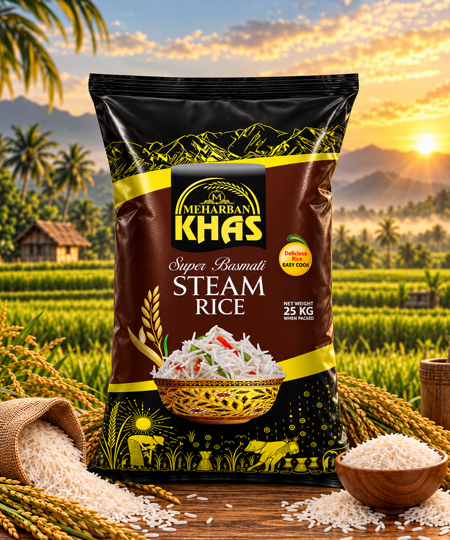 Meharban Khas Super Basmati Steam Rice – High Quality | 25 KG