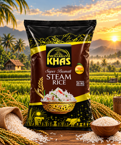 Meharban Khas Super Basmati Steam Rice – High Quality | 25 KG