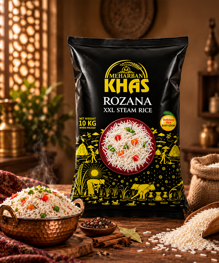 Meharban Khas Rozana XXL Steam Rice – Extra Long Grain Basmati Rice | 10 KG