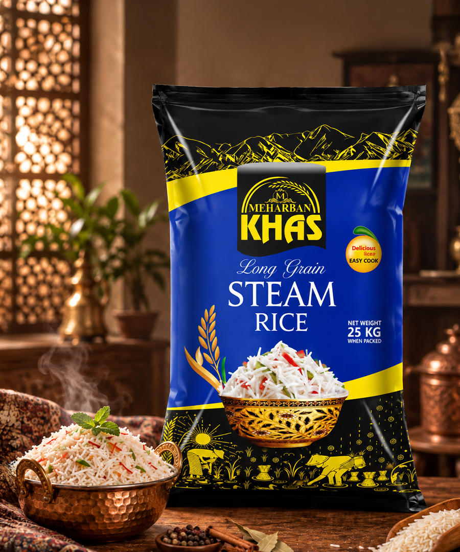 Meharban Khas Long Grain Steam Rice – Selected Long Grain Rice | 25 KG
