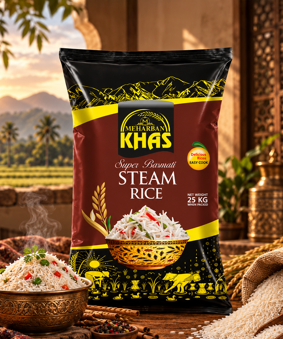 Meharban Khas Super Basmati Steam Rice – High Quality | 25 KG