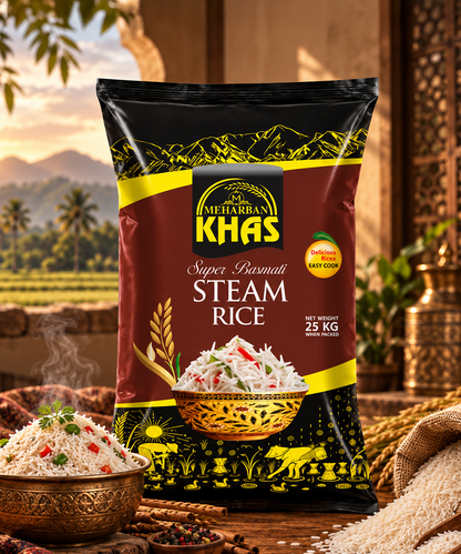 Meharban Khas Super Basmati Steam Rice – High Quality | 25 KG