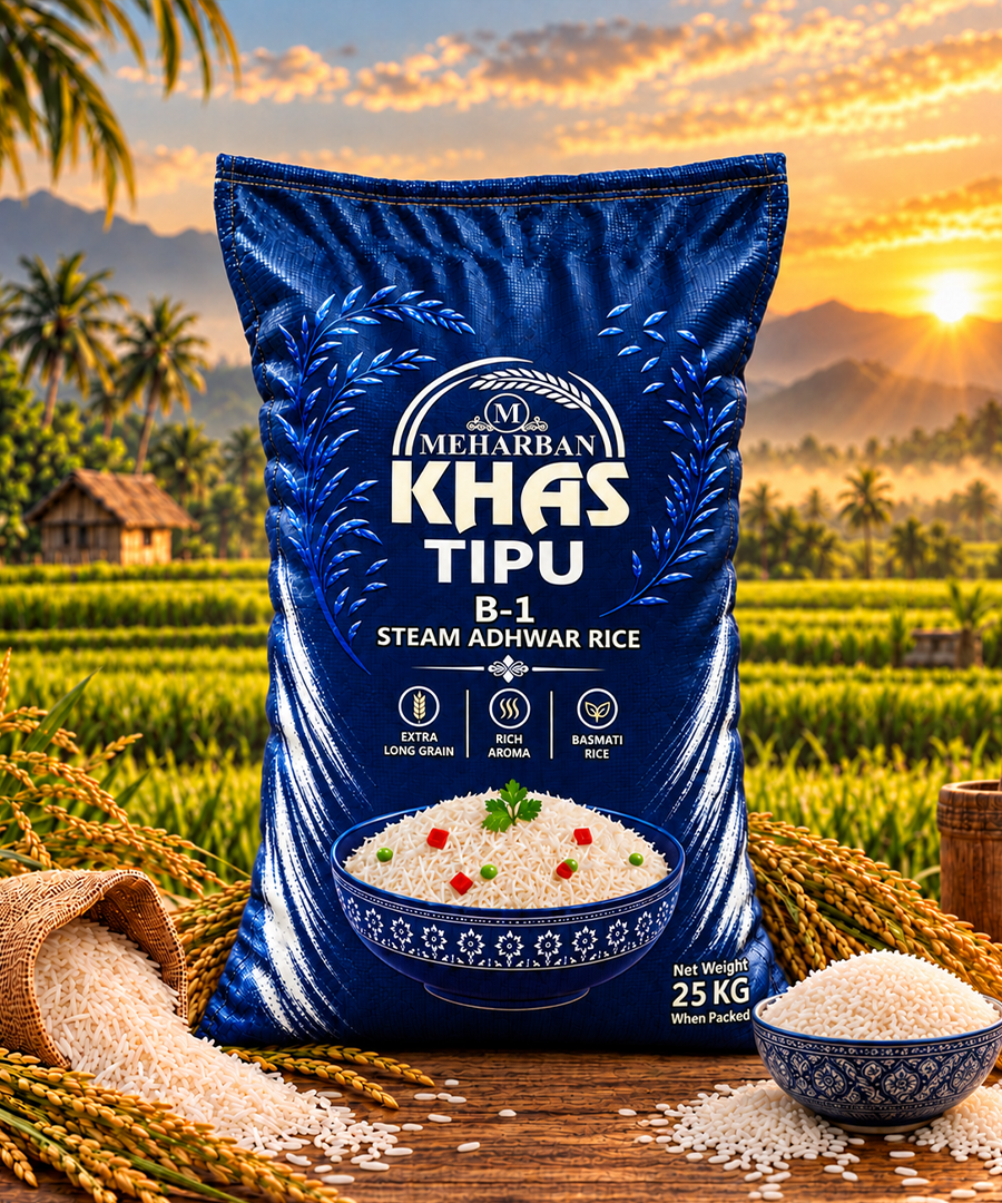 Meharban Khas Tipu B-1 Steam Adhwar Rice – Premium Extra Long Grain Rice