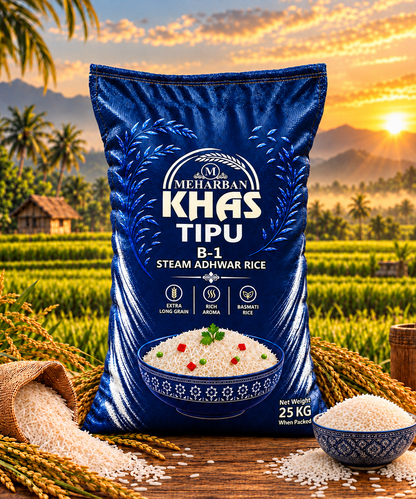 Meharban Khas Tipu B-1 Steam Adhwar Rice – Premium Extra Long Grain Rice