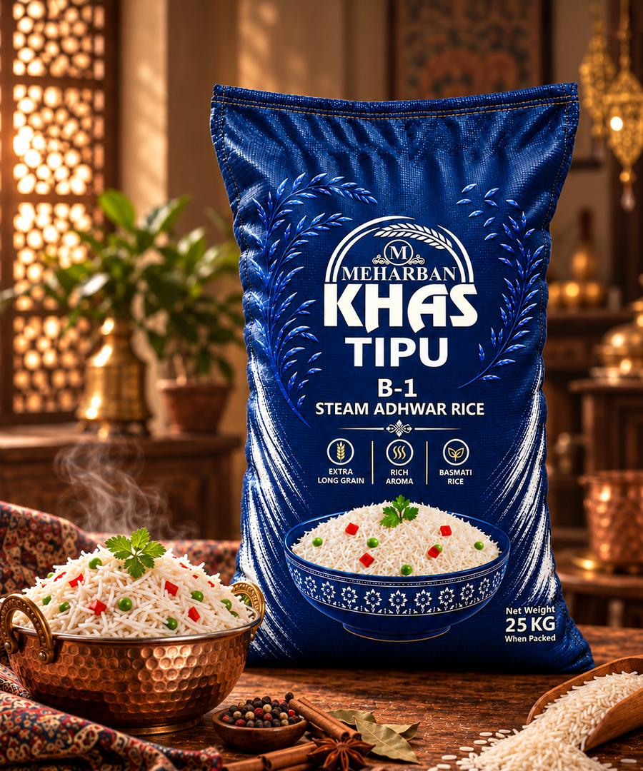 Meharban Khas Tipu B-1 Steam Adhwar Rice – Premium Extra Long Grain Rice