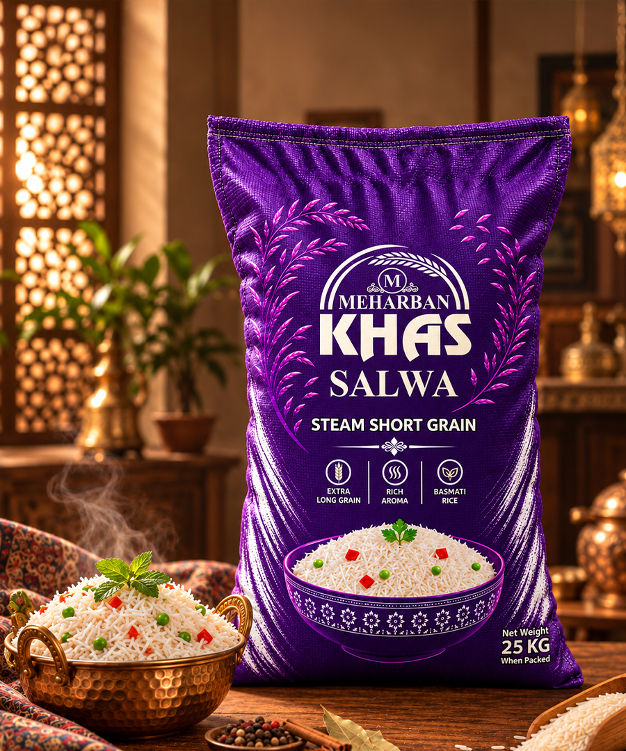 Meharban Khas Salwa Steam Short Grain Rice – Premium Rice 25 KG