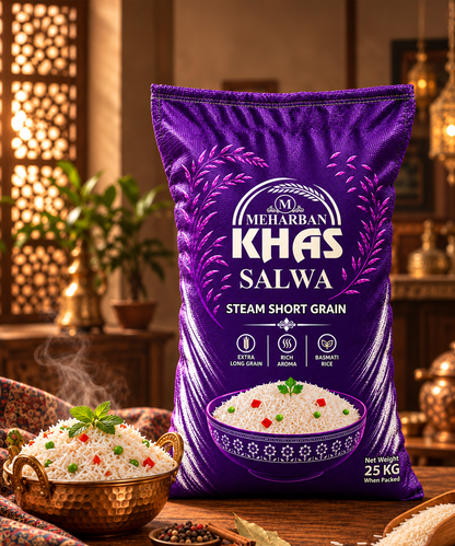 Meharban Khas Salwa Steam Short Grain Rice – Premium Rice 25 KG