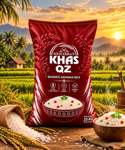 Meharban Khaas QZ Basmati Adhwar Rice – Extra Long Grain & Rich Aroma | 25 KG