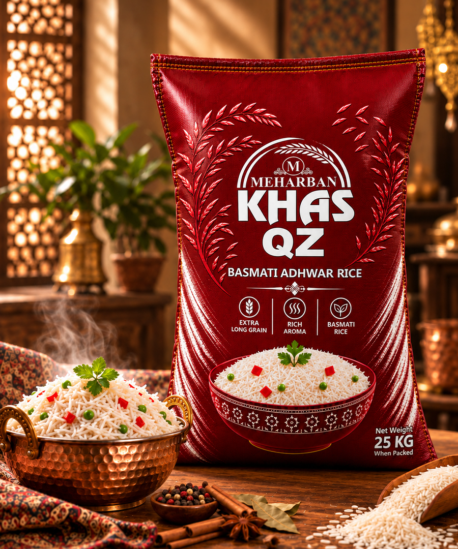 Meharban Khaas QZ Basmati Adhwar Rice – Extra Long Grain & Rich Aroma | 25 KG