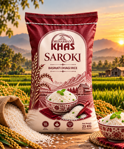 Meharban Khaas Saroki Premium Basmati Dhagi Rice – Rich Aroma & Sortex Clean | 25 KG