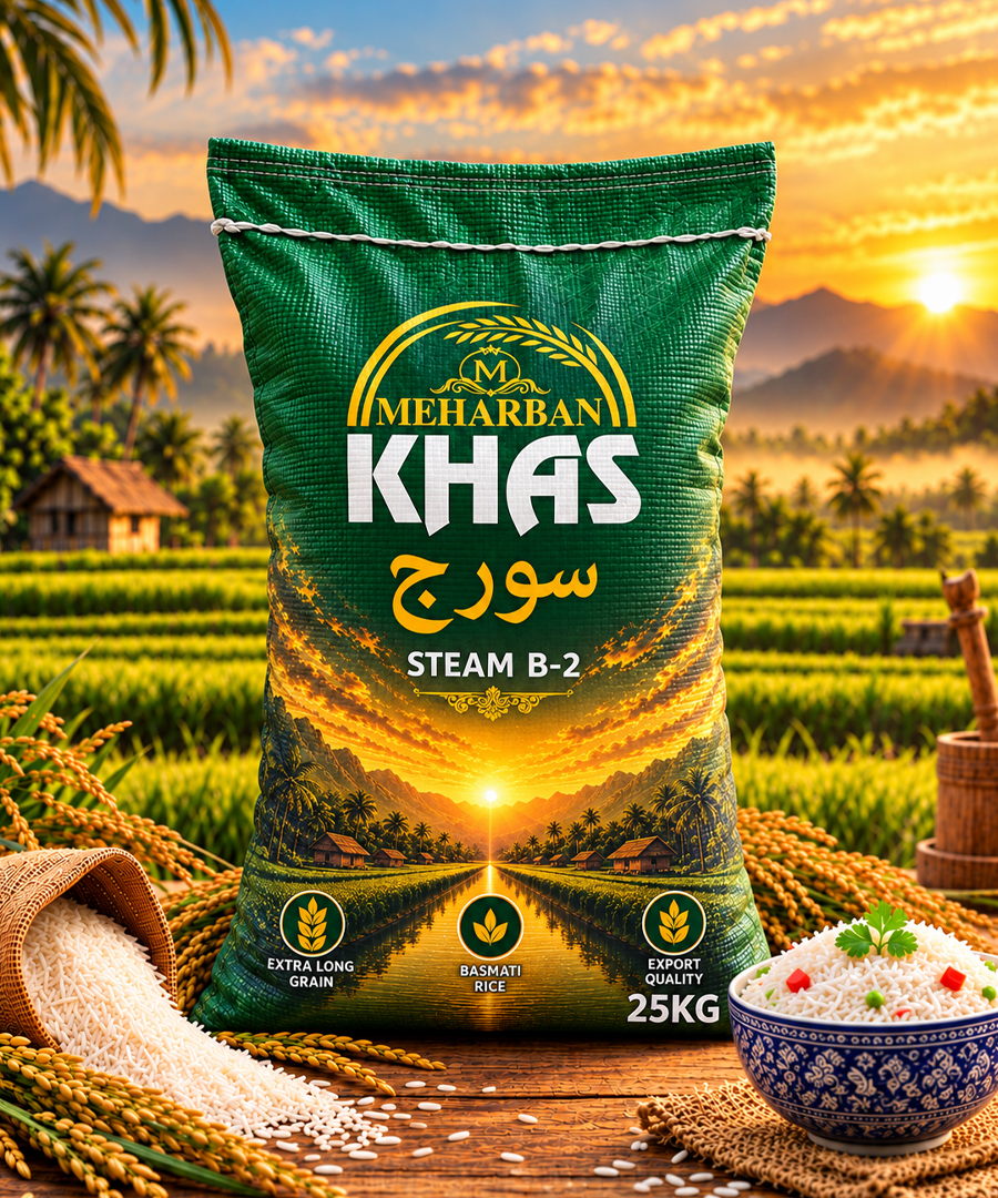Meharban Khaas Suraj Steam B-2 Basmati Rice – Extra Long Grain | 25 KG
