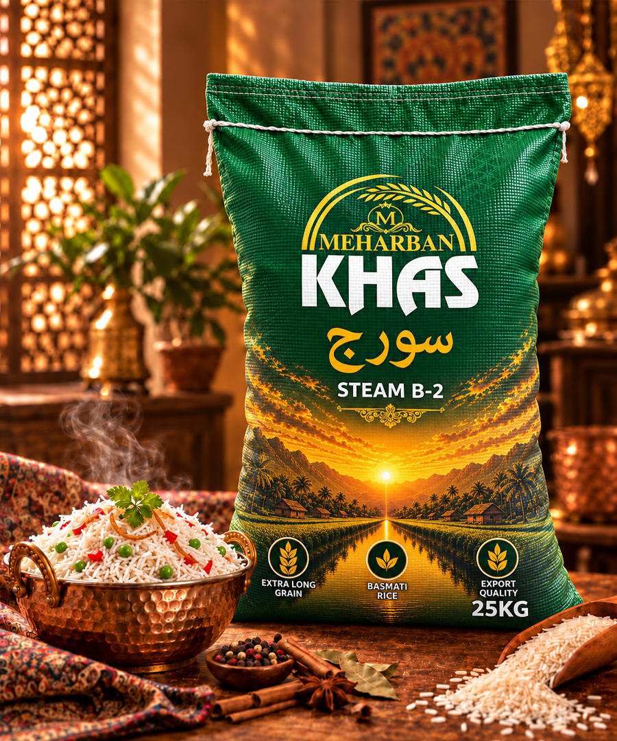 Meharban Khaas Suraj Steam B-2 Basmati Rice – Extra Long Grain | 25 KG